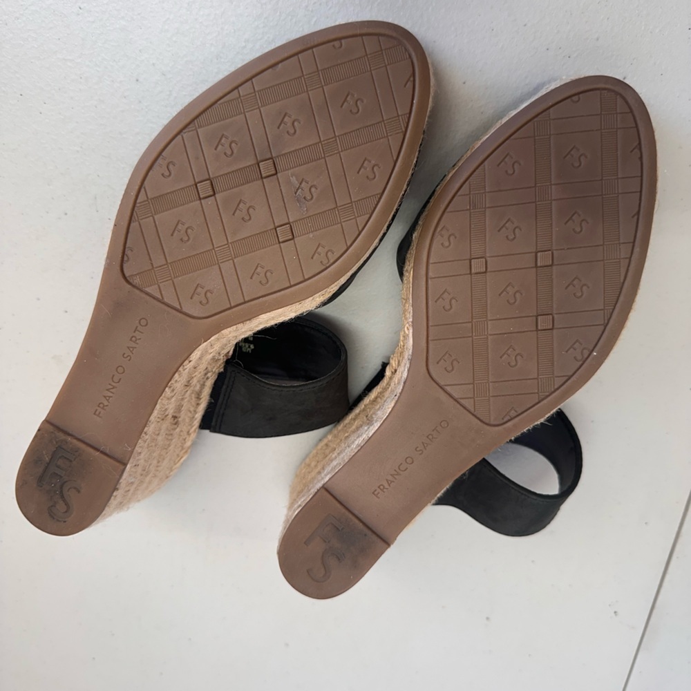 Franco Sarto Black Leather Espadrille Wedge Sandals Size 9.5 - Picture 6 of 6